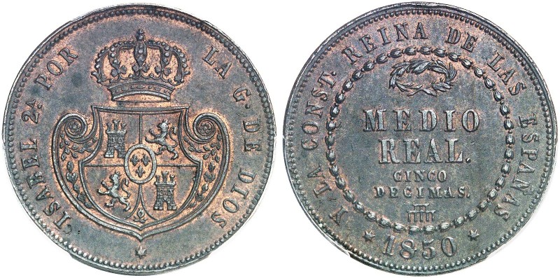 EUROPA. SPANIEN. - Königreich. Isabel II., 1833-1868. 
1/2 Real 1850, Segovia. ...