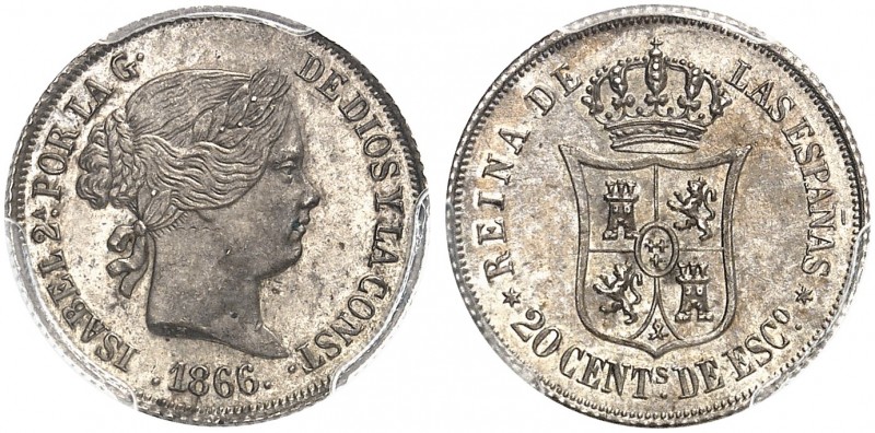EUROPA. SPANIEN. - Königreich. Isabel II., 1833-1868. 
20 Centimes 1866, Madrid...