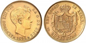 EUROPA. SPANIEN. - Königreich. Alfonso XIII., 1886-1931. 
20 Pesetas 1896 (1962), Madrid, offizielle Nachprägung. Friedb. 348 R, C. C. 16271, Schlumb...
