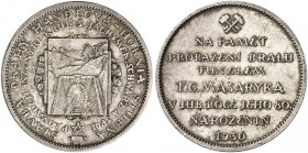 EUROPA. TSCHECHOSLOWAKEI. 
Silbermedaille 1930 (unsigniert, 40,2 mm), auf die Eröffnung der Eisenbahnstrecke Handlova- Horna-Stubna. Eingang des Bral...