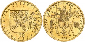 EUROPA. TSCHECHOSLOWAKEI. 
10 Dukaten 1931, Kremnitz, Hl. Wenzel. Friedb. 4, Schlumb. 34 Gold, RR ! min. Rdf., f. St