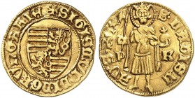 EUROPA. UNGARN. Sigismund von Luxemburg, 1387-1437. 
Goldgulden o. J. (1434), Pécs. Friedb. 10, Pohl D 2-52, Huszár 573 Gold Prüfspur, l. gewellt, ss...