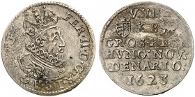 EUROPA. UNGARN. Ferdinand II., 1619-1637. 
Groschen zu VIIII Denare 1623, Kremnitz. Her. 1017 Var., Huszár 1191 l. Prägeschwäche, ss+
