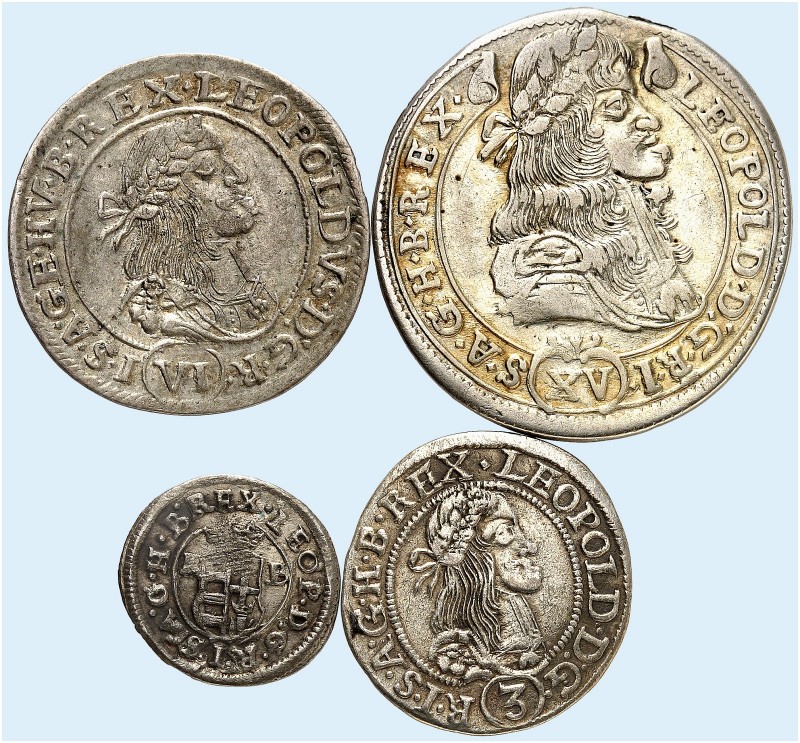 EUROPA. UNGARN. Leopold I., 1657-1705. 
Lot von 4 Stück: 3 Kreuzer 1665, 6 Kreu...