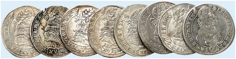 EUROPA. UNGARN. Leopold I., 1657-1705. 
Lot von 8 Stück: 15 Kreuzer 1665, 1676,...