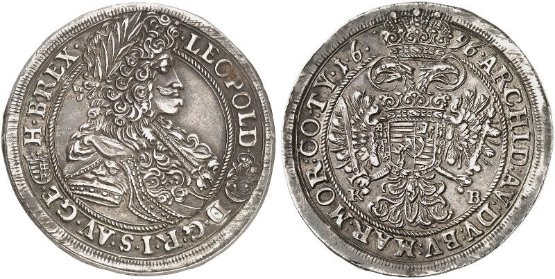 EUROPA. UNGARN. Leopold I., 1657-1705. 
1/2 Taler 1696, Kremnitz. Her. 846, Hus...