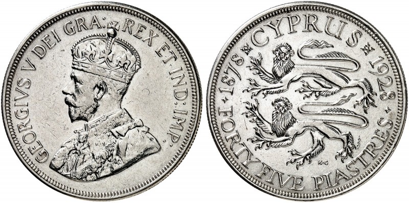 EUROPA. ZYPERN. George V., 1910-1936. 
45 Piaster 1928, 50 Jahre britische Herr...