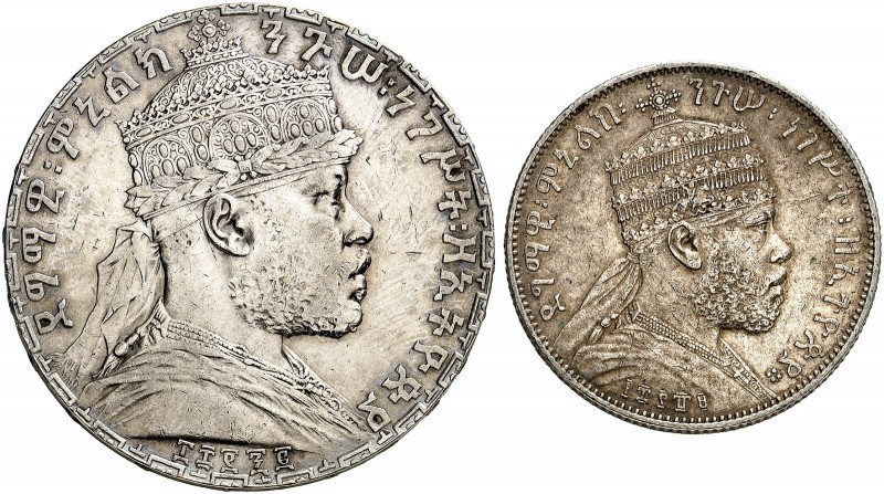 ÜBRIGES AUSLAND. ÄTHIOPIEN. Menelik II., 1889-1913. 
Lot von 2 Stück: 1/2 Birr ...