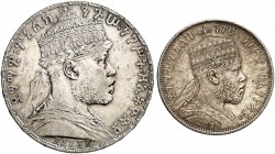 ÜBRIGES AUSLAND. ÄTHIOPIEN. Menelik II., 1889-1913. 
Lot von 2 Stück: 1/2 Birr EE 1889 = 1897, 1 Birr EE 1892 = 1899, Paris. Dav. 30, KM 4, 19 ss