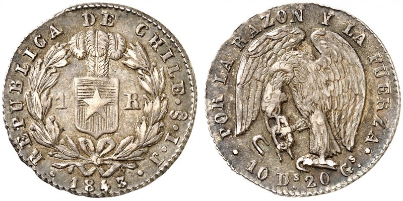 ÜBRIGES AUSLAND. CHILE. - Republik seit 1818. 
1 Real 1843. KM 94.2 schöne Pati...