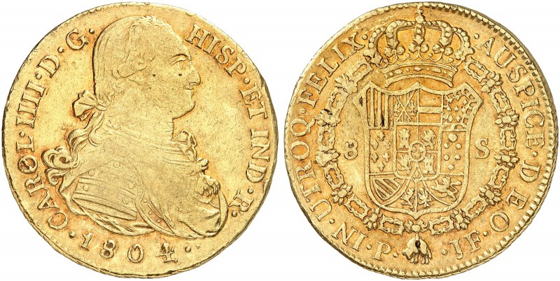 ÜBRIGES AUSLAND. KOLUMBIEN. Carlos IV., 1788-1808. 
8 Escudos 1804, Popayan. Fr...