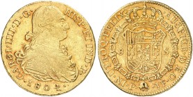 ÜBRIGES AUSLAND. KOLUMBIEN. Carlos IV., 1788-1808. 
8 Escudos 1804, Popayan. Friedb. 52, KM 62.2, C. C. - , Schlumb. 753 Gold ss
