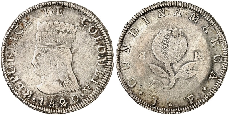 ÜBRIGES AUSLAND. KOLUMBIEN. - Cundinamarca. 
8 Reales 1820, Bogota. Ray. 8, KM ...