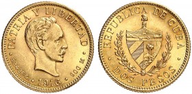 ÜBRIGES AUSLAND. KUBA. - Republik seit 1902. 
2 Pesos 1916. Friedb. 6, KM 17 Gold f. St