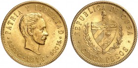 ÜBRIGES AUSLAND. KUBA. - Republik seit 1902. 
5 Pesos 1916. Friedb. 4, KM 19 vz