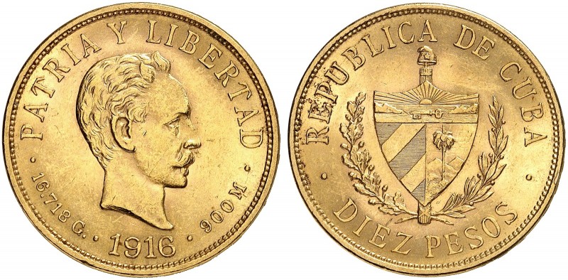 ÜBRIGES AUSLAND. KUBA. - Republik seit 1902. 
10 Pesos 1916. Friedb. 3, KM 20 G...