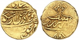 ÜBRIGES AUSLAND. PERSIEN - ZANDIDEN. Karim Khan, 1759-1779. 
¼ Ashrafi AH 1180 (?) = 1766. Friedb. -, vgl. 19, Mitch. - , Slg. Konsul Meyer IV. - , z...