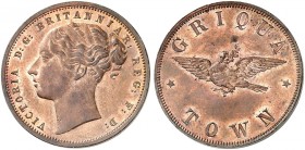 ÜBRIGES AUSLAND. SÜDAFRIKA. Victoria, 1837-1901. 
Probe-Penny o. J. (1890), Kupfer, Griqua Town. KM Pn 6 RR ! EA, prfr