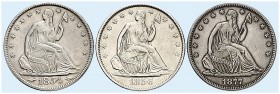 ÜBRIGES AUSLAND. USA. 
Lot von 3 Stück: ½ Dollar 1854 arrows at dates, 1856 O, 1877, Liberty Seated Type. Yeo. 10b, 10 10c ss, ss+
