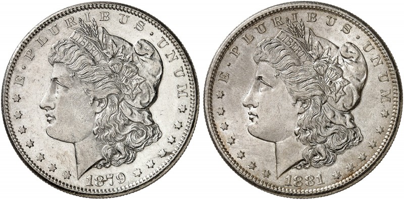 ÜBRIGES AUSLAND. USA. 
Lot von 2 Stück: 1 Dollar 1879 S, 1881 S, Morgan Type. Y...