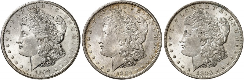 ÜBRIGES AUSLAND. USA. 
Lot von 3 Stück: 1 Dollar 1883 O, 1884 O, 1890 O, Morgan...