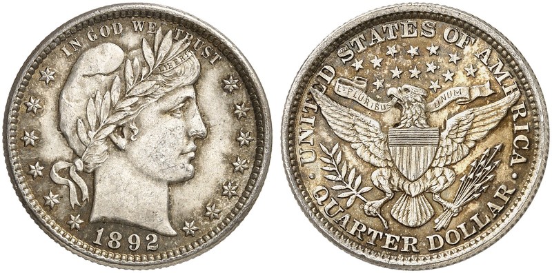 ÜBRIGES AUSLAND. USA. 
¼ Dollar 1892 Liberty Head Type. Yeo. 16 schöne Patina, ...