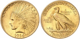 ÜBRIGES AUSLAND. USA. 
10 Dollars 1914, Indian Head Type. Friedb. 166, Yeo. 34a Gold vz