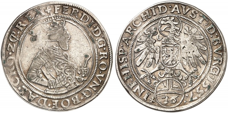 Ferdinand I., 1521-1564. 
½ Taler zu 36 Kreuzer 1557, Hall. M. / T. 127 kl. Sfr...