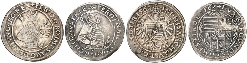 Ferdinand I., 1521-1564. 
Lot von 2 Stück: 10 Kreuzer 1560, Hall, Erzherzog Fer...