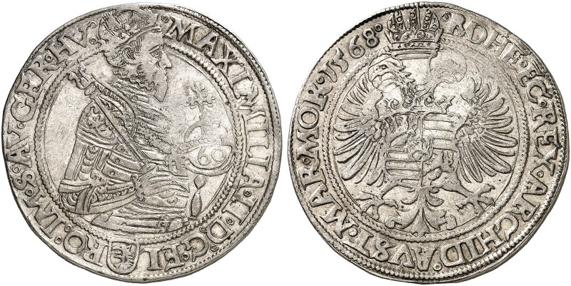 Maximilian II., 1564-1576. 
Guldentaler zu 60 Kreuzer 1568, Prag. Dav. 46 , Vog...