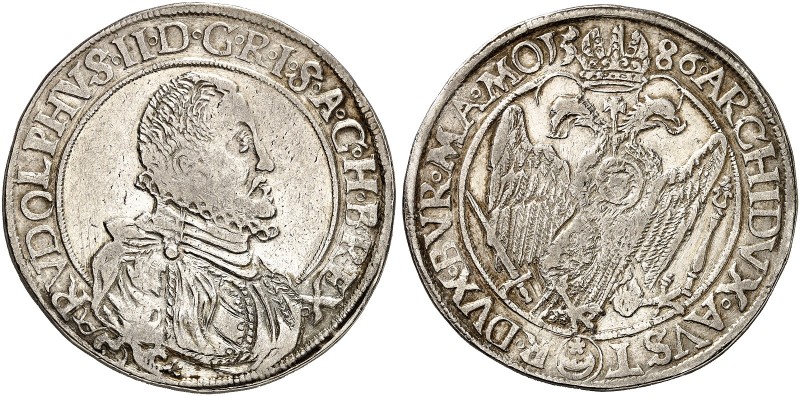 Rudolph II., 1576-1612. 
Taler 1586, Joachimstal. Dav. 8076, Voglh. 98 / I, Die...