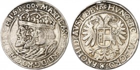 Rudolph II., 1576-1612. 
Taler 1590, Joachimstal, „Dreikaisertaler“. Dav. 8105, Voglh. 86, Dietiker - RR ! Hksp., f. ss