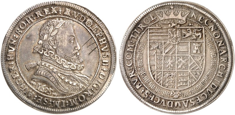Rudolph II., 1576-1612. 
Taler 1605, Hall. Dav. 3005, Voglh. 96 / IV, M. / T. 3...
