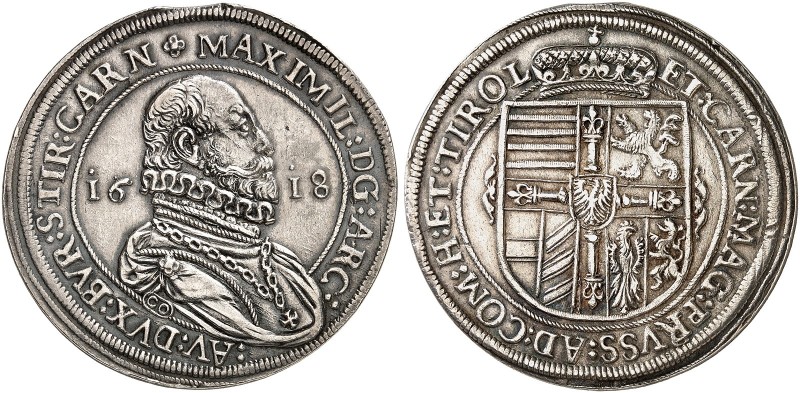 Erzherzog Maximilian, 1612-1618. 
Taler 1618, Hall. Dav. 3324, Voglh. 122 / XII...