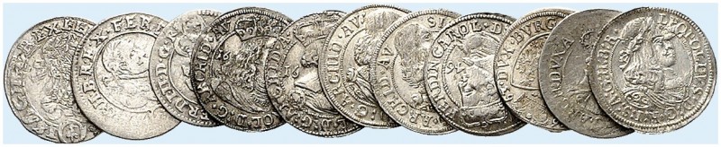 Ferdinand II., 1619-1637. 
Lot von 11 Stück: 3 Kreuzer 1624, Wien, 2 Kreuzer 16...