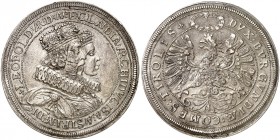 Erzherzog Leopold V., 1619-1632. 
Doppeltaler o. J. (1626), Hall, auf seine Vermählung mit Claudia von Medici. Dav. 3332, M. / T. 463 min. Sfr., kl. ...