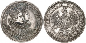 Erzherzog Leopold V., 1619-1632. 
Doppeltaler o. J. (1635), Hall, auf seine Vermählung mit Claudia von Medici. Dav. 3331, M. / T. 487 vz