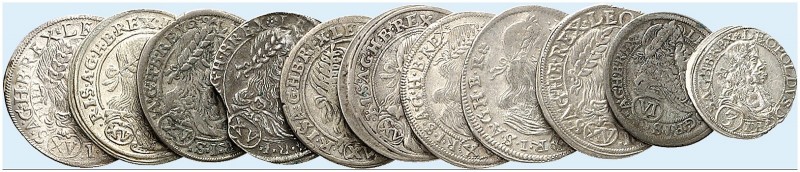 Leopold I., 1657-1705. 
Lot von 11 Stück: 15 Kreuzer 1659, 1660, 1661 (3x), 166...