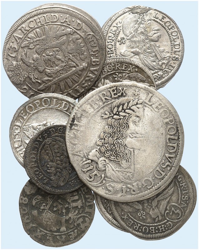 Leopold I., 1657-1705. 
Lot von 9 Stück: 3 Kreuzer 1666, 1695, 1697, 1700 (2x),...