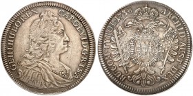 Karl VI., 1711-1740. 
Taler 1738, Hall, drei Punkte unter dem Brustbild. Dav. 1055, Voglh. 269 / IV, Her. 357, M. / T. 864 Kr., ss - vz