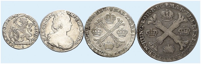 Maria Theresia, 1740-1780. 
Lot von 4 Stück: Escalin 1750, ¼ Ducaton 1752, Antw...
