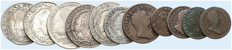 Maria Theresia, 1740-1780. 
Lot von 11 Stück: Pfennig 1765, Wien - 30 Kreuzer 1...