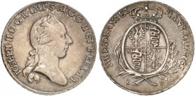 Joseph II., 1765-1790. 
Scudo 1783, Mailand. Dav. 1387, Voglh. 297, Her. 358, Crippa 3 schöne Patina, ss