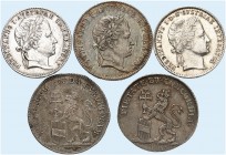 Leopold II., 1790-1792. 
Lot von 5 Stück: Silberjeton 1790, Huldigung Wien, 1791, Krönung in Prag, Ferdinand, 1835 (2x), Huldigung Wien, 1836, Krönun...