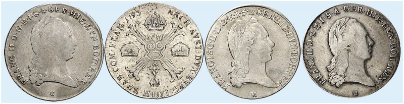 Franz II. (I.), 1792-1835. 
Lot von 4 Stück: Kronentaler 1795, Günzburg, Prag, ...