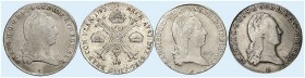 Franz II. (I.), 1792-1835. 
Lot von 4 Stück: Kronentaler 1795, Günzburg, Prag, 1796, Prag, 1800, Mailand. Dav. 1180, Voglh. 307, Her. 484, 474, 475, ...