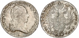 Franz II. (I.), 1792-1835. 
½ Taler 1799, Wien. Her. 378 schöne Patina, min. Justiert, vz+