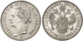Franz Joseph I., 1848-1916. 
20 Kreuzer 1852, Wien. Her. 667 zaponiert, vz