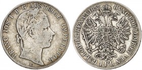 Franz Joseph I., 1848-1916. 
1 Gulden 1857, Kremnitz. Her. 531 RR ! f. ss