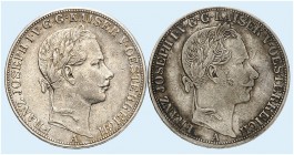 Franz Joseph I., 1848-1916. 
Lot von 2 Stück: Vereinstaler 1857, 1861, Wien. Thun 445, Dav. 21, Her. 442, 446 ss